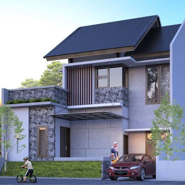 Rumah Tingkat dengan Batu Alam